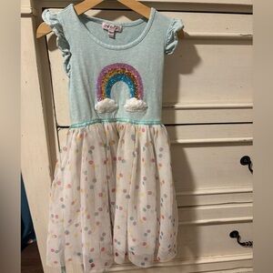 Chenault Blue Rainbow Dress with Polka Dots